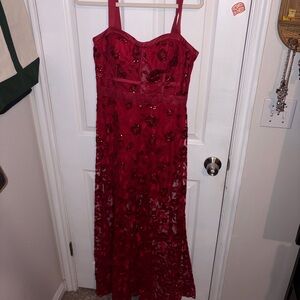 Elegant Red Floral Women's Dress